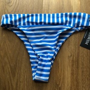 AOZ blue and white striped swimsuit bottoms